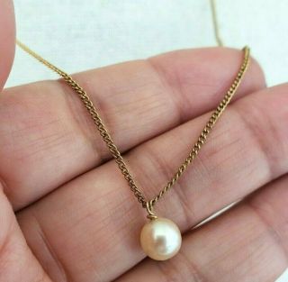 Vintage Pearl 7mm Solitaire Pendant Gold Filled Chain Necklace 5