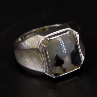Vtg Sterling Silver - Clark & Coombs Agate Etched Signet Ring Size 8.  75 - 6.  5g