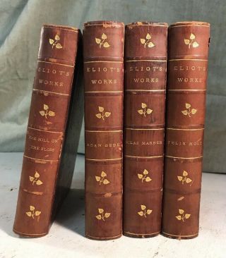 George Eliot 4 Antique Leather Bound Books Silas Marner Mill On The Floss Decor