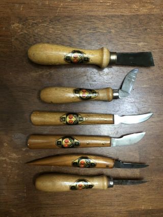 Two Cherries Vintage Set Of 6 Chip Carving Tools