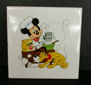 Vintage Disney Mickey Minnie Mouse Pluto Trivet Tile Hot Plate Baking Cooking