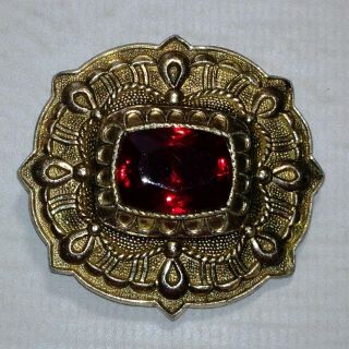 Vintage Jewelry Brooch Carved Brooch Russian Jewelry Brooch 50s Brooch Red Stone