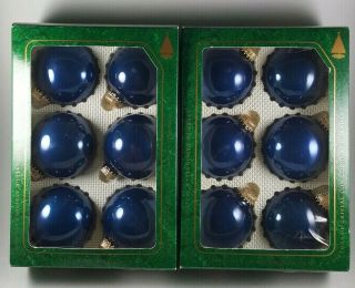 12 Vintage Krebs Christmas Ornaments Blue Designer Glass Balls 2 - 1/2 " Smoke