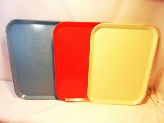 3 Vtg Silite Food Cafeteria Melamine Trays Lunch Red White Blue 14 X 18
