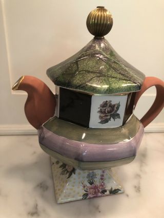 Mackenzie Childs Torquay Vintage Lidded Teapot With Frank & Mustard Stripe