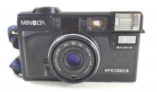 Minolta Hi - Matic Af2 - M 35mm Camera With Case Af Motor Flash Point & Shoot Japan
