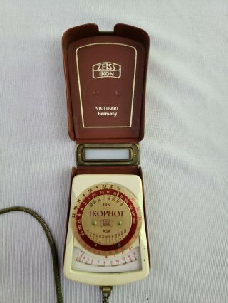 Vintage Zeiss Ikon Ikophot Hand Held Camera Light Meter In Case With Chain