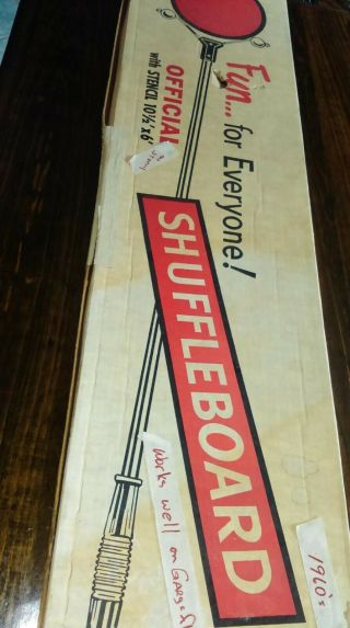 Vintage Indoor Shuffleboard Set 4 Pushers 8 Pucks,  Box,  Some Rules.
