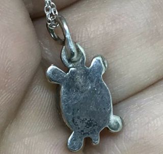 Vintage Sterling Silver Turquoise Inlay Turtle Pendant Chain Necklace 4