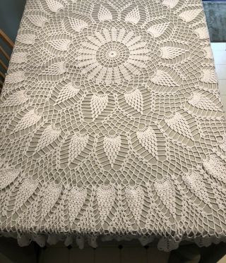 Round Handmade Crochet Lace Tablecloth Off White Vintage Table Cover 72”