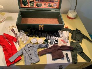 Vintage 1964 Hasbro Gi Joe Wooden Footlocker W/ Many Accessories Clothes