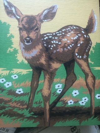 Vintage Paint By Number Fawn Completed Painting Mcm