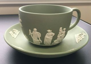 Wedgwood Vintage Celadon Green Tea Cup & Saucer - Signed By Lord Wedgwood 1982