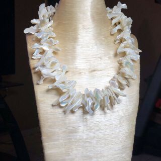 Vtg Runway Mother Of Pearl Mop Necklace Abstract Beads Massive Modernist