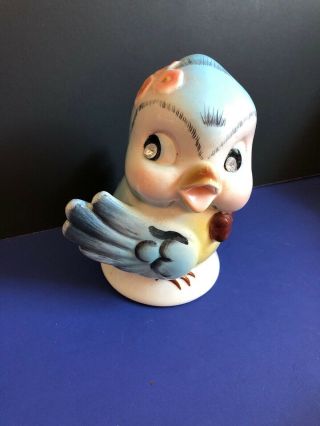 Vintage Blue Bird Bluebird Rhinestone Eyes Ceramic Piggy Bank Figurine