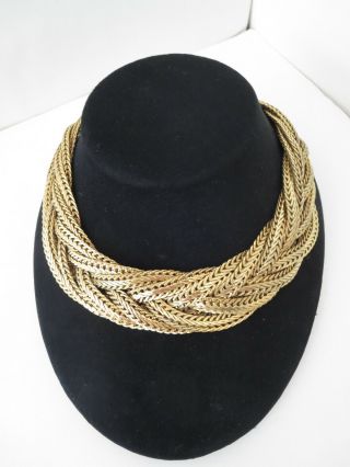Vtg Napier Gold Tone Braided Herringbone Design Collar Bib Statement Necklace