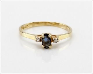 Vintage 0.  2 Ct.  Blue Topaz & Diamond 10k Yellow Gold Ring,  Stamp - Smg,  Size 5.