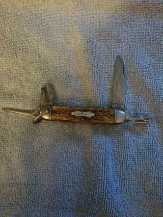 Vintage Usa Military Scout Camillus Antler? Handled 4 Blade Pocket Knife.  1940