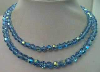 Stunning Vintage Estate Silver Tone Blue Ab Crystal 16 " Necklace G763i