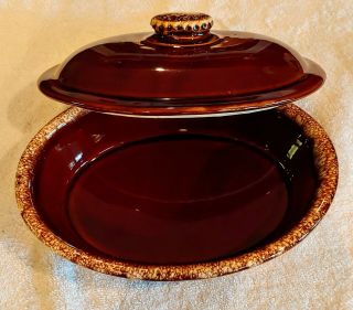 VTG Hull H.  P.  Co Oven Proof Dish Oval Casserole w Lid Brown Drip Pottery USA 10 