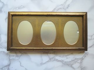 Vintage Triple Oval Picture Photo Frame Gold Metal Ornate Embossed Brass