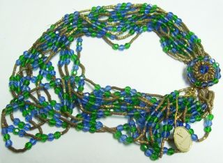 Vendome Vintage Blue & Green Multi Strand Glass Bead Necklace W/ Tag