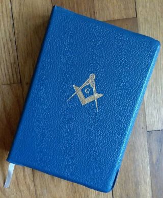Vintage Masonic Edition Holy Bible Blue Leather Bound Near
