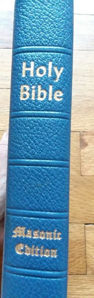 Vintage Masonic Edition Holy Bible Blue Leather Bound Near 3