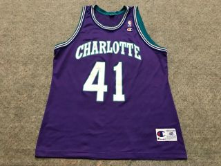 Mens 48 - Vtg 90s Nba Charlotte Hornets 41 Glen Rice Champion Printed Jersey