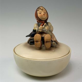 Vintage Hummel " Happy Pastime " Girl Knitting Box Jar / Covered Bowl