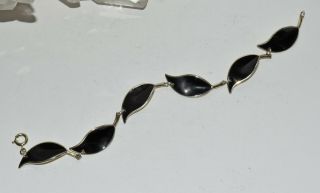 Vtg David Andersen Norway Sterling Silver Black Enamel Leaf Link Bracelet 2