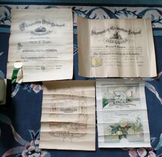 4 Vintage Fraktur Certificates - Doras Templen Shamokin Pa - Genealogy