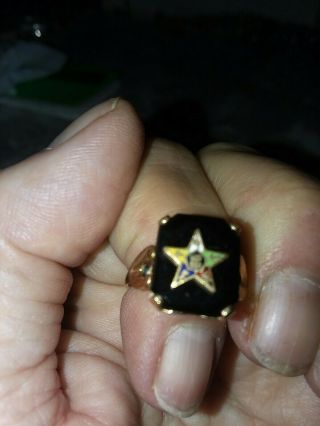 Vintage Women ' s Ring Eastern Star 10K gold filled onyx size 6 6.  5 ?? 3