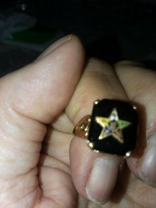 Vintage Women ' s Ring Eastern Star 10K gold filled onyx size 6 6.  5 ?? 4