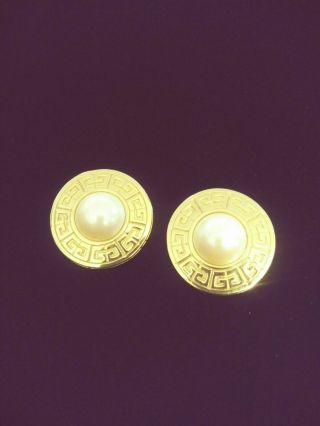 Vintage Givenchy Paris York Gold Tone & Faux Pearl Clip - On Earrings