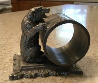 Vintage Pewter Napkin Ring Holder Bear