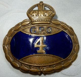 Vintage Messenger Boys Gpo General Post Office Cap Badge Royal Mail No 4 Enamel