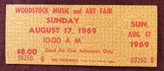Vintage 1969 Woodstock 1 Day Ticket - Fine