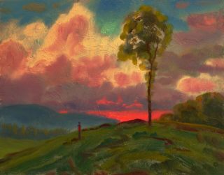 Oil Painting Landscape Western Art Red Vintage Sunset Impressionist 56 Max Cole