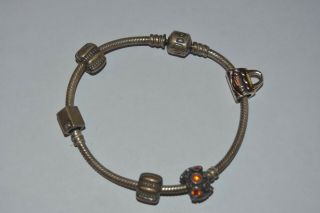 Vintage Pandora Jewelry Charm Bracelet With 5 Charms House Purse