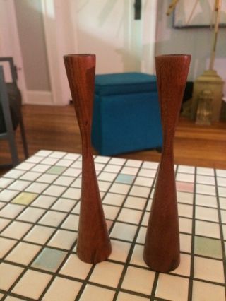 Danish Modern Wooden Candlestick Candle Holders Vintage Mid Century Mcm