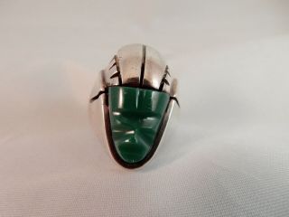Vintage Mexico Sterling Silver Carved Green Stone Men 