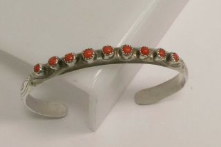 Vintage Sterling Silver Cuff Bracelet Zuni W/ Coral Chased Scallop Designs