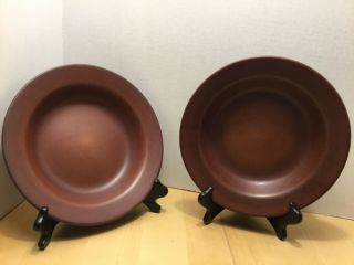 2 Vintage Heath Ceramic Pottery Red Brown Sandstone Soup Plates / Bowles
