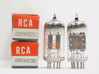 Rca 12ax7a Ecc83 Matched Tube Pair Gray Plates Round Getter Nos (test 105)