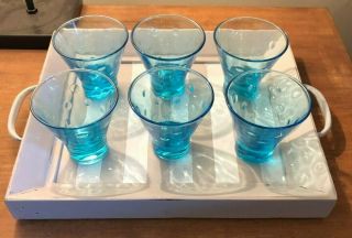 Set Of 6 Vintage Aqua Blue Depression Glass Bubbles Pattern Aperitif Glasses