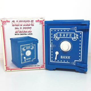 Money Box Safe Bank Plastic Toy Blue Vintage