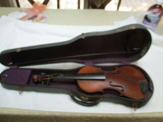 Vintage Full Size Violin With Old Case & Bow As Found For Restoration