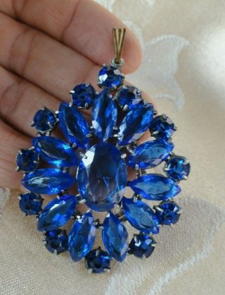 Fabulous Vintage 1940’s Cobalt Blue Glass Stone Pendant Necklace Faceted Stones