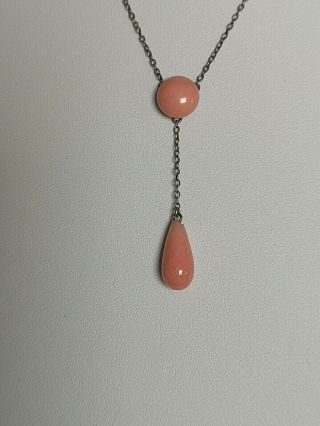 Vintage Jewellery Delicately 800 Silver Pink Peking Glass Necklace